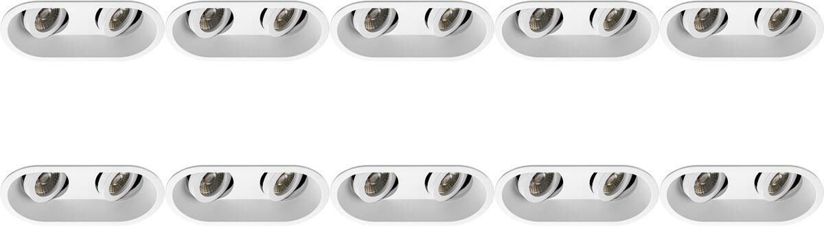 Qualu Spot Armatuur 10 Pack - Proma Zano Pro - GU10 Fitting - Inbouw Ovaal Dubbel - Mat Wit - Aluminium - Kantelbaar - 185x93mm