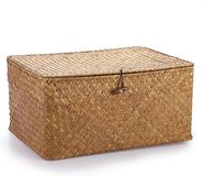 Famanu – Vierkante wicker opbergmand met deksel – Decoratieve gevlochten mand voor badkamer, woonkamer en tafel – Karamel XL