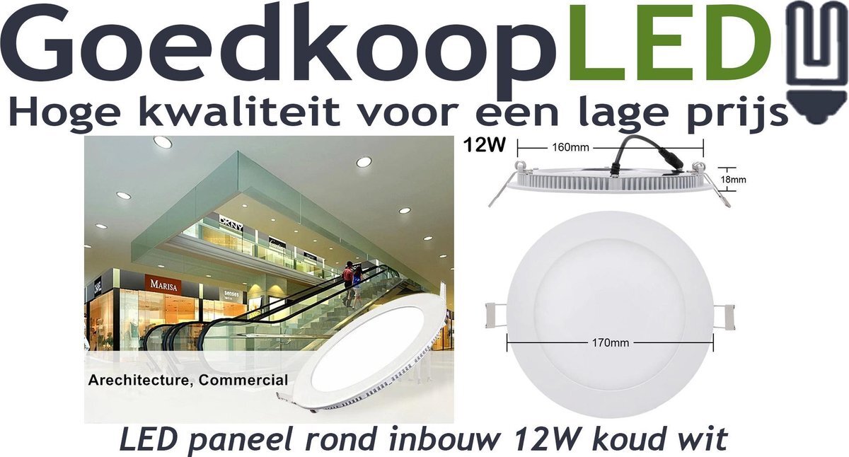 GoedkoopLED LED paneel / downlight 12W koud wit