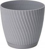 Form Plastic Plantenpot/bloempot Waves - kunststof - platina grijs - D19 x H17 cm - met opvang schotel - rond
