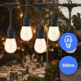 Fonkel 100m Arena LED Prikkabel - IP65 Lichtsnoer Buiten - koppelbaar - inclusief 100x E27 lampen - Incl. Stekker