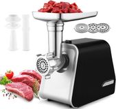 COOCHEER Elektrische vleesmolen, 2000 W, 3-in-1 roestvrij stalen vleesmachine met 3 gatschijven, worstvulling en kibbe-opzetstuk, worstmachine, keukenmachine voor de keuken thuis