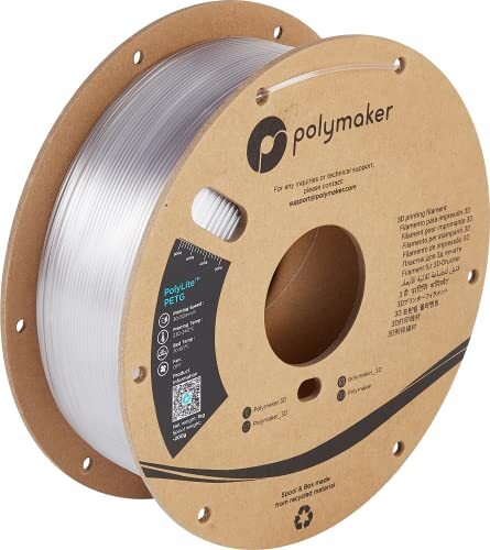 POLYMAKER PB01011 PolyLite Filament PETG hitzebeständig, hohe Zugfestigkeit 1.75mm 1000g Transparen