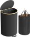 SONGMICS Wasmand, 90 Liter, Bamboe, Inkt Zwart/Natuurlijk Beige