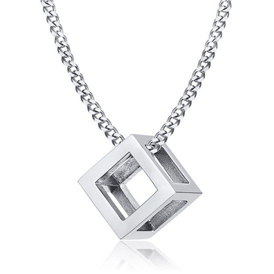 LGT JWLS LGT Jewels Heren Ketting Edelstaal Kubus Zilverkleurig