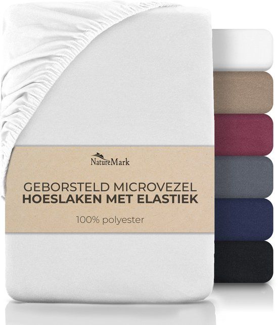 NatureMark Hoeslaken van geborsteld microvezel, wit, 140 x 200 cm