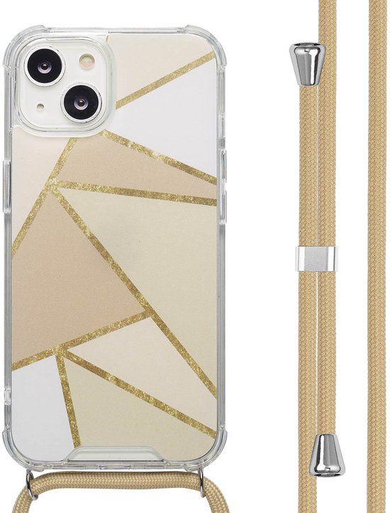 imoshion Hoesje - Geschikt voor Apple iPhone 14 - Design Hoesje met Koord - Beige Graphic
