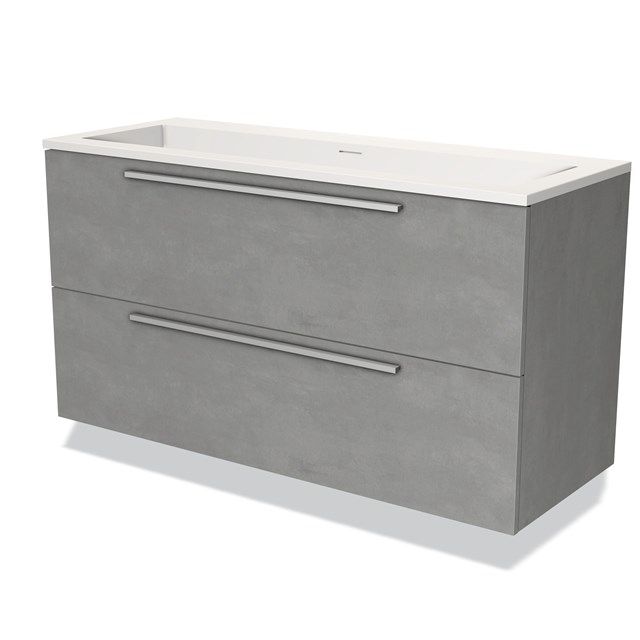 Maxaro Badkamermeubel 120cm Modulo Lichtgrijs Beton 2 Lades Vlak Wastafel Solid Surface