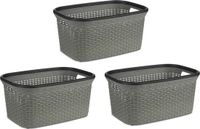 Kipit Wasmand - 3x - Rotan gevlochten - grijs - kunststof - 36 liter - 53 x 36 x 25 cm