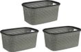 Kipit Wasmand - 3x - Rotan gevlochten - grijs - kunststof - 36 liter - 53 x 36 x 25 cm
