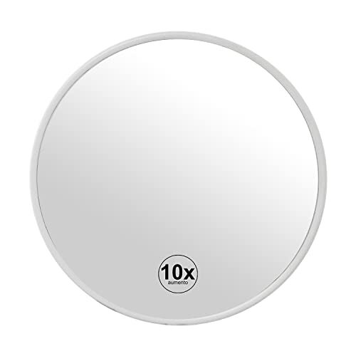 DRW Ronde spiegel met zuignappen en 10-voudige vergroting van metaal, wit, 15 x 1,5 cm