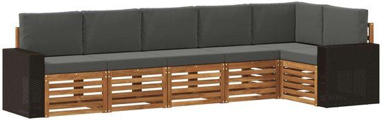 vidaXL - Bank loungeset - 6 zitplekken - Natuurlijk en antraciet - Polyester