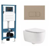 QeramiQ Dely Swirl Toiletset - Hangend toilet - Inbouwreservoir - Zonder spoelrand - Diepspoel - PK - Dual flush - Inclusief deksel: Nee - Soft-close - Afklikbare zitting - Keramiek - Mat wit