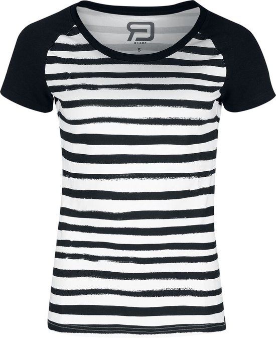 R.E.D. by EMP Dames T-shirt Zwart/Wit Gestreept Maat S