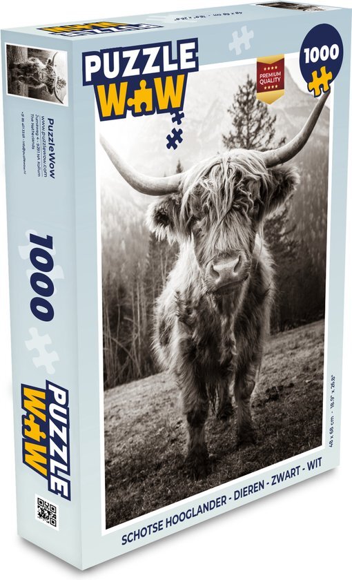 MuchoWow Puzzel Schotse hooglander - Dieren - Zwart - Wit - Legpuzzel - Puzzel 1000 stukjes volwassenen