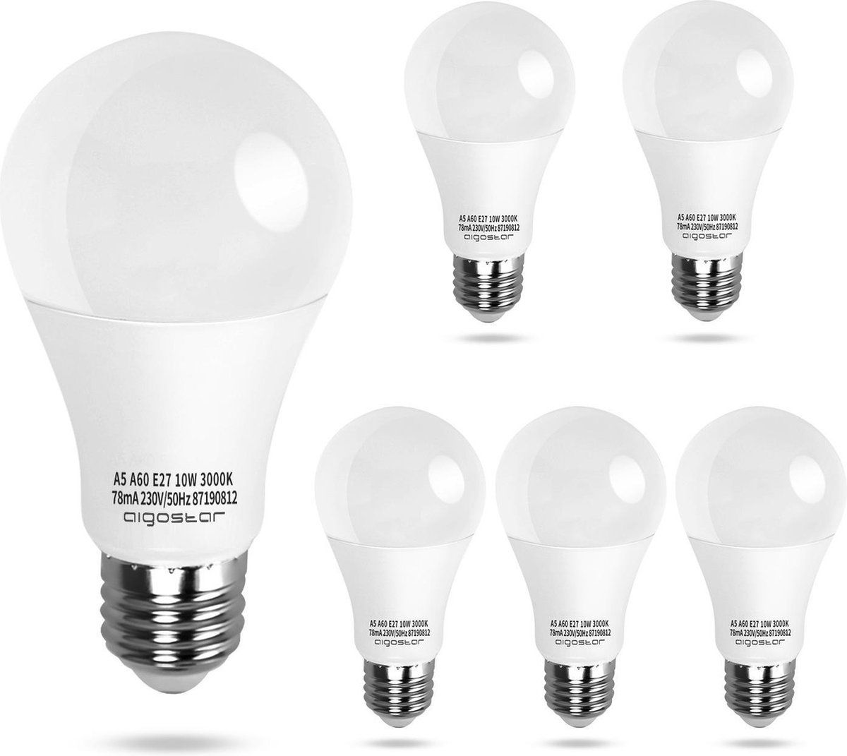 Aigostar LED A5 A60B 10W - E27 - 3000K - Set van 5