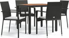 vidaXL 5-delige Tuinset met kussens, zwart, van polyrotan