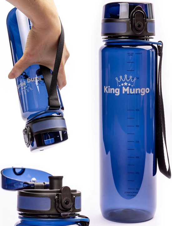 King Mungo 1 Liter Drinkfles - Vaatwasserbestendig - Sport Bidon Drinkbus 1000ml Donkerblauw