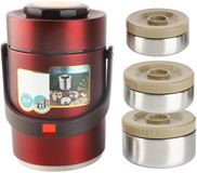 Merkloos Thermobehouder - RVS - Geïsoleerd - 3-laags - Draagbaar - Voor eten - Voor volwassenen - Rood - 2000 ml