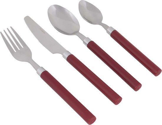 Bo-Camp Bestekset RVS 16-Delig 4 Personen Rood