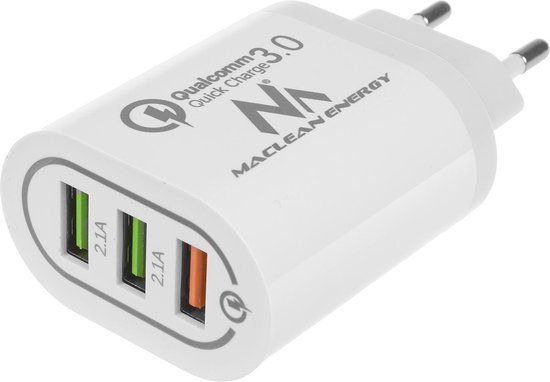 Maclean Energy MCE479 W - USB Oplader - Wit - QC 3.0 - 3 USB Poorten
