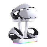 PlayCool Oplaaddockstandaard voor PlayStation VR2 – RGB-Verlichting – 4 Magnetische USB-C Oplaadpoorten – Wit