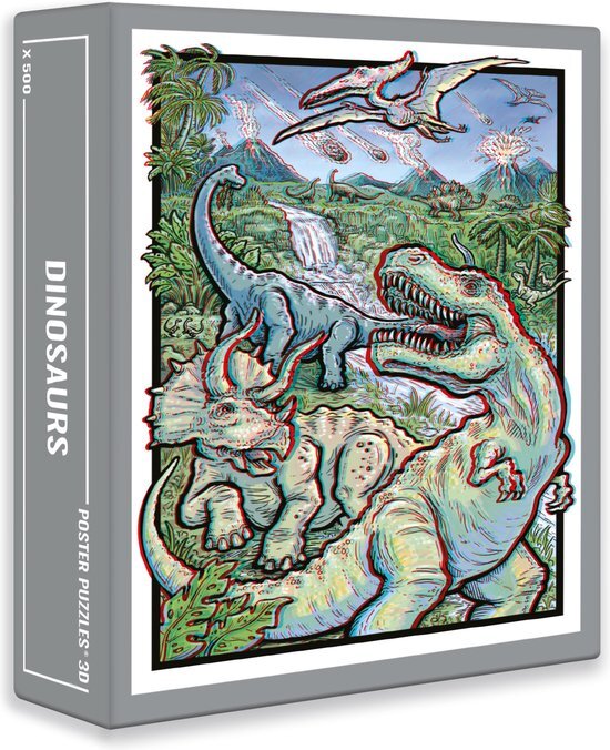 Cloudberries Dinosaurs - 3D Legpuzzel voor Volwassenen met Leuke, Retro Dinosauriërs als Thema (500 stukjes). Inclusief twee 3D-brillen!