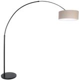 Steinhauer Zwarte Vloerlamp Booglamp met Grijs Linnen Kap 50cm - Sparkled Light 9900ZW