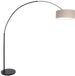 Steinhauer Zwarte Vloerlamp Booglamp met Grijs Linnen Kap 50cm - Sparkled Light 9900ZW