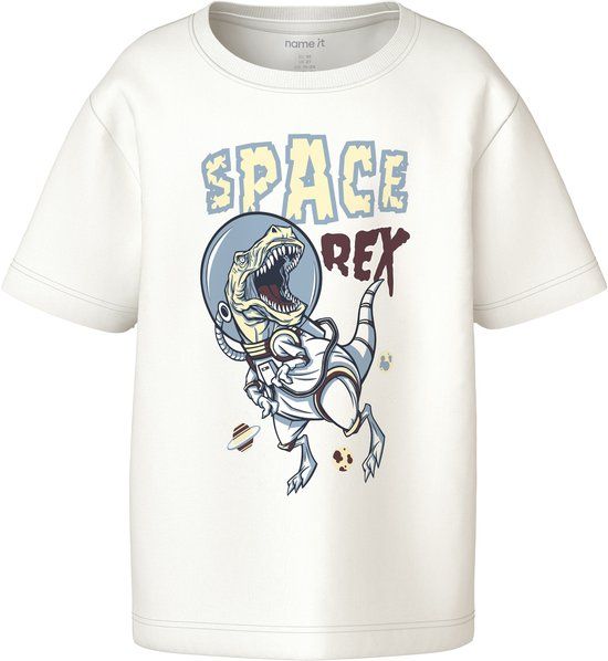 NAME IT Jongens T-shirt met korte mouw en ronde hals - Katoen - Print - Maat 80 - Cloud Dancer