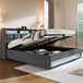 Lit avec sommier tapissé 180x200, équipé de ports USB, éclairage LED, structure en métal, revêtement en lin, lit double, sans matelas.