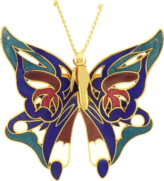 Behave® Dames broche vlinder 3D blauw emaille | Emaille | 6 cm