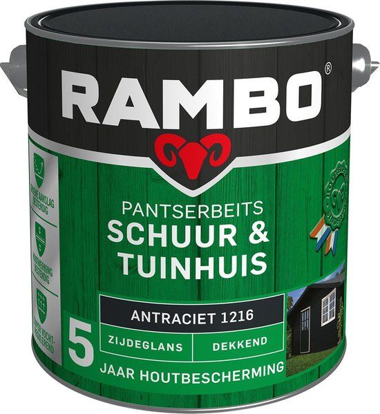 Rambo Pantserbeits Schuur & Tuinhuis Zijdeglans Dekkend Antraciet 2.5L