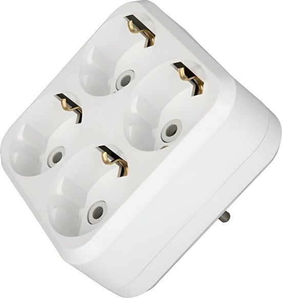 MAKEL Vierkante Stopcontact Splitter - 4-voudig - Wit - Met randaarde