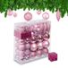 Relaxdays Kerstballen, 110 stuks, kunststof, D: 8 cm, met slinger, roze