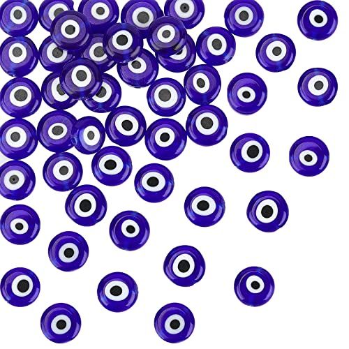 NBEADS 1 Strand Blauw Platte Ronde Handgemaakte Evil Eye Glas Lampwork Beads Charms Spacer Kralen voor Armbanden Ketting Sieraden Maken