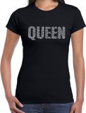 Bellatio Decorations Glitter Queen T-shirt Zwart met Steentjes/Rhinestones voor Dames - Glitter Kleding/Foute Party Outfit S