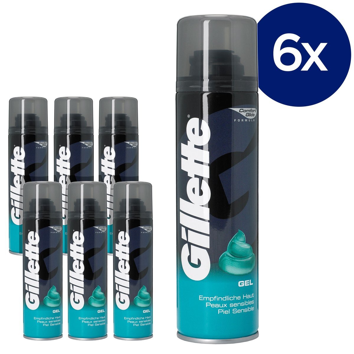 Gillette Basic Scheergel Gevoelige Huid 6 x 200 ml