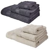 Set van 6 badhanddoeken: beige en grijs: handdoeken 30 x 50, wastafel, 50 x 90, douche, 70 x 140 cm, 450 g/m², 100% katoen