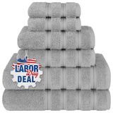 American Soft Linen Luxe 6-delige handdoekenset, 2 badhanddoeken, 2 handdoeken, 2 washandjes, 100% Turkse katoenen handdoeken voor badkamer, lichtgrijs handdoekensets
