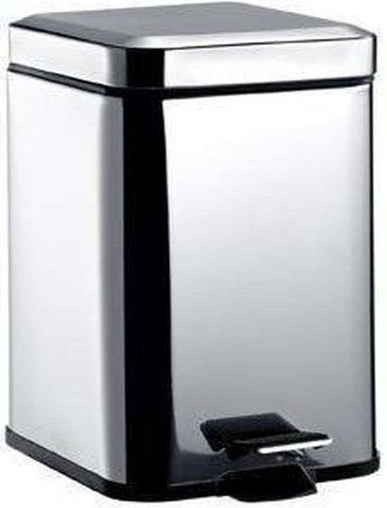 Emco System 2 afvalemmer met deksel vierkant staand chroom 5 liter