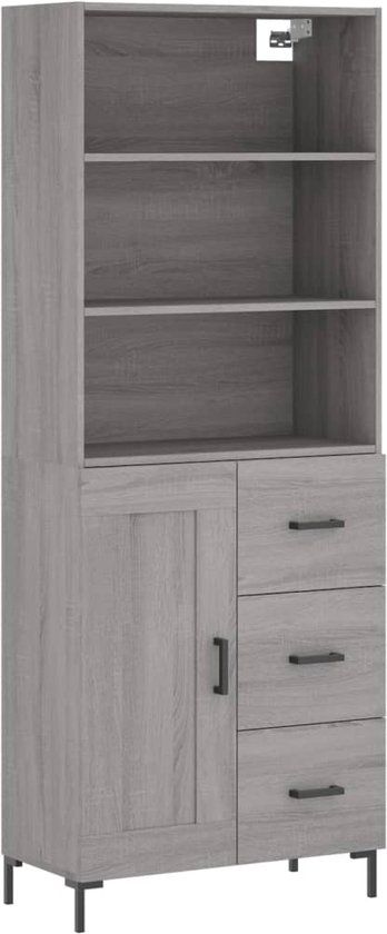 vidaXL Hoge kast 69,5x34x180 cm bewerkt hout grijs sonoma eikenkleurig