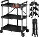 VEVOR Trolley de service/atelier en Abs, Pliable, 790x500x1050 mm, Noir, Chariot avec une capacité de charge de 136 kg, Comprend 3 niveaux, 4 roulettes pivotantes et poignées, Verrouillable, Trolley multifonctionnel pour garage, entrepôt et atelier
