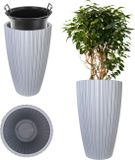 KADAX Ronde bloempot, decoratieve bloempot met binneninzetstuk, sierpot van kunststof, voor binnen en buiten (grijs)