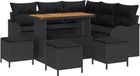 vidaXL Tuinbank Set 9-delig Zwart Polyrattan