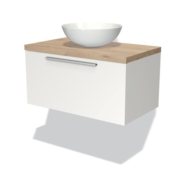 Maxaro Badkamermeubel Modulo Plato 80cm Mat Wit 1 Lade Lichtbruin Eiken