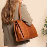 The Chesterfield Brand Sacoche d'ordinateur portable / Sac de travail - Femmes - 15 pouces - Cuir - Pull Up ciré - Cognac