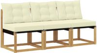 vidaXL Midden Sofa Massief acaciahout en Textilene stof Wit en crème