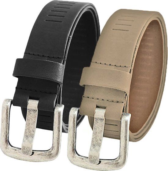 Landley Leren Geperforeerde Riemen Voordeelset - 2 Riemen - Zwart & Taupe - 4 cm Breed - 95 cm - Unisex