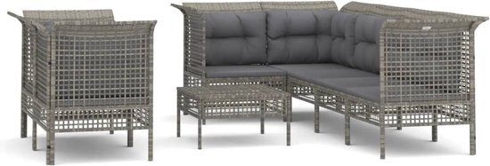 vidaXL 8-delige Loungeset met kussens poly rattan grijs